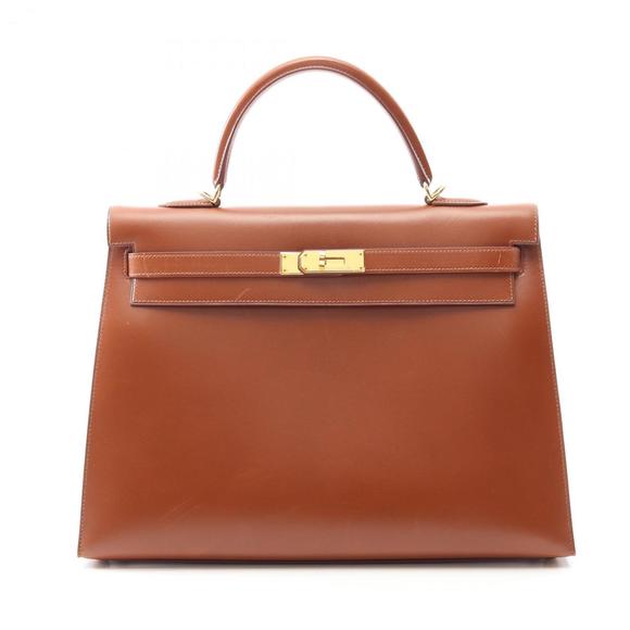 Hermes Hermès Kelly 35 handbag in box calf leather, brown, for women - Picture 1 of 14